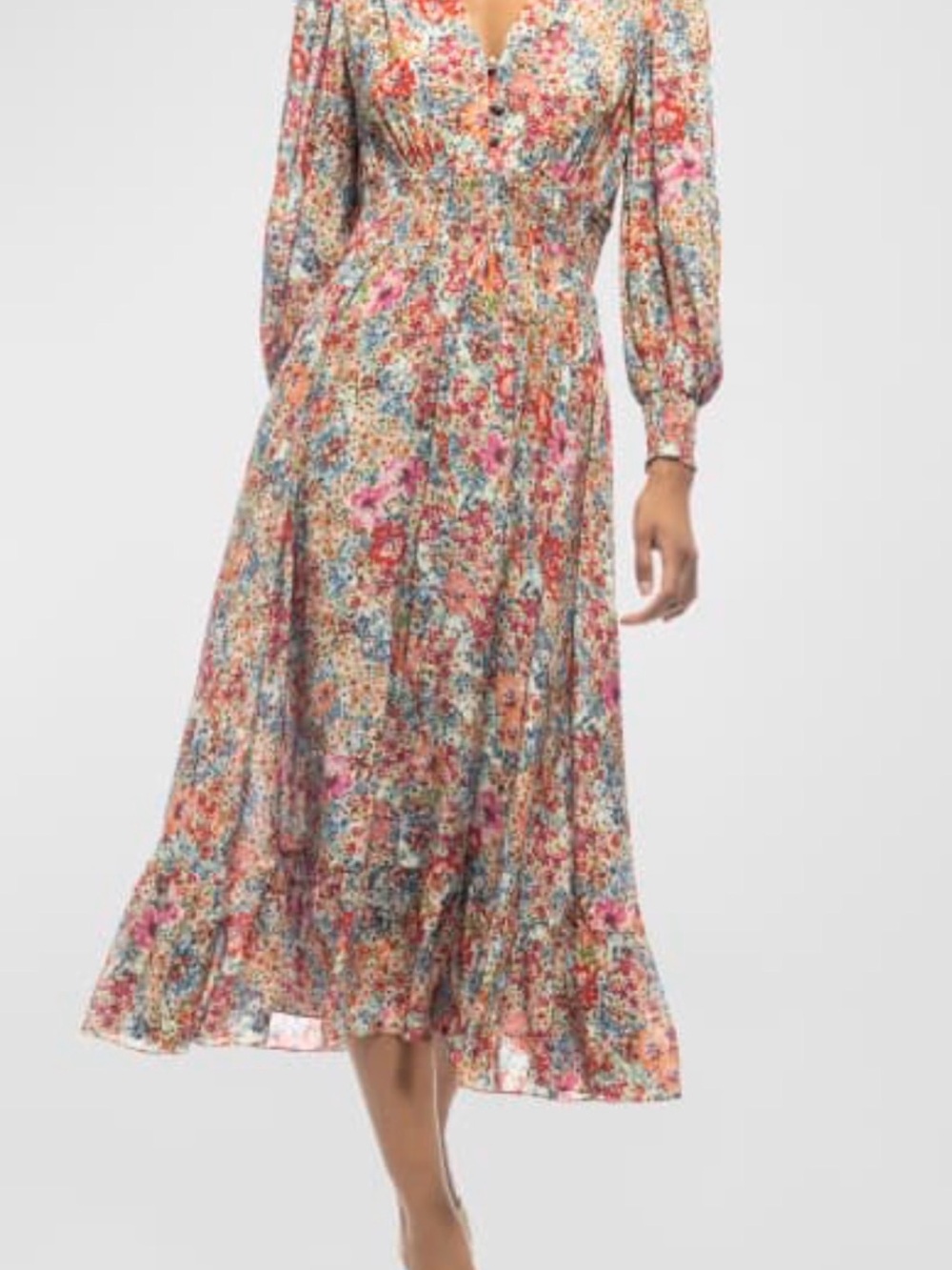 Shoshanna Pauline White Floral Print Midi Dress Size 2